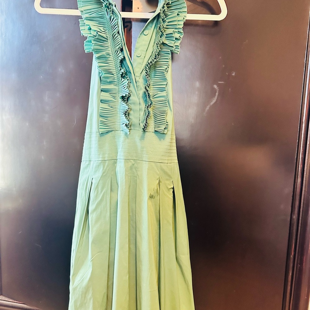 BCBG Green Ruffled Sleeveless Dress